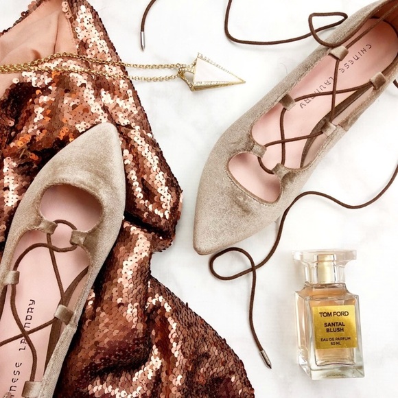 Chinese Laundry Shoes - Nude Taupe Velvet Lace Up Flats